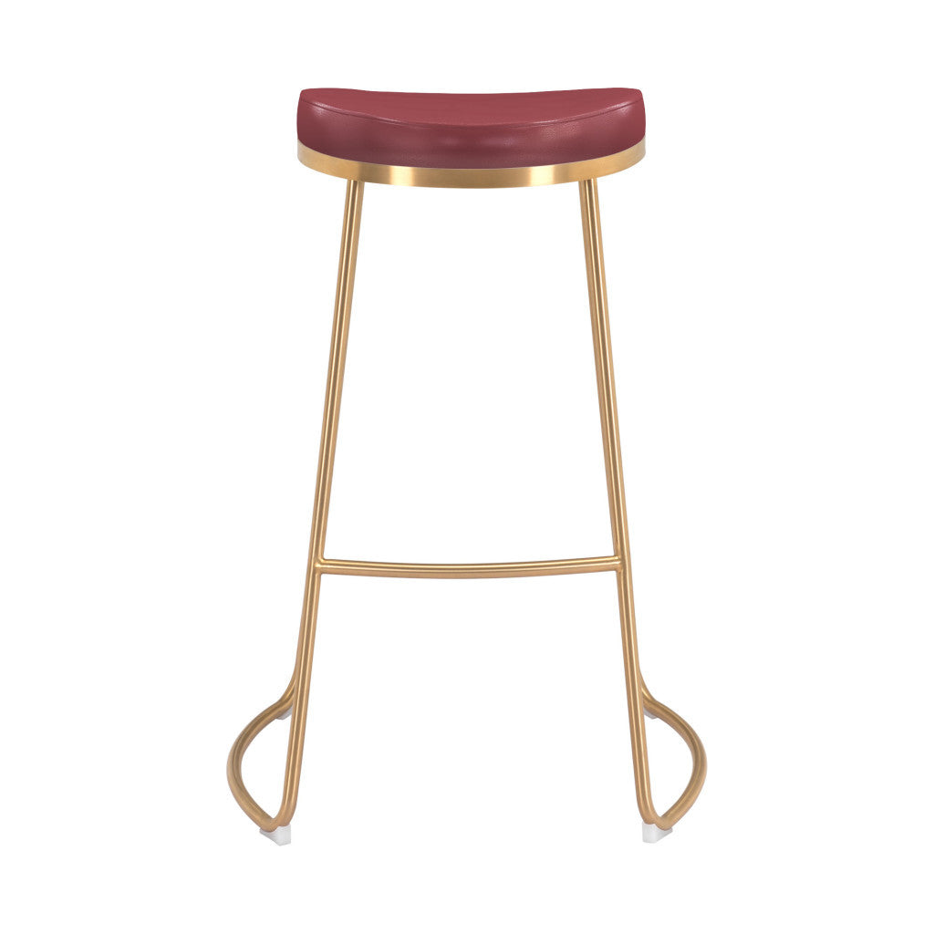 Set of Two 31" Burgundy And Gold Steel Backless Bar Height Bar Chairs-Bar Chairs-DECOROLALA