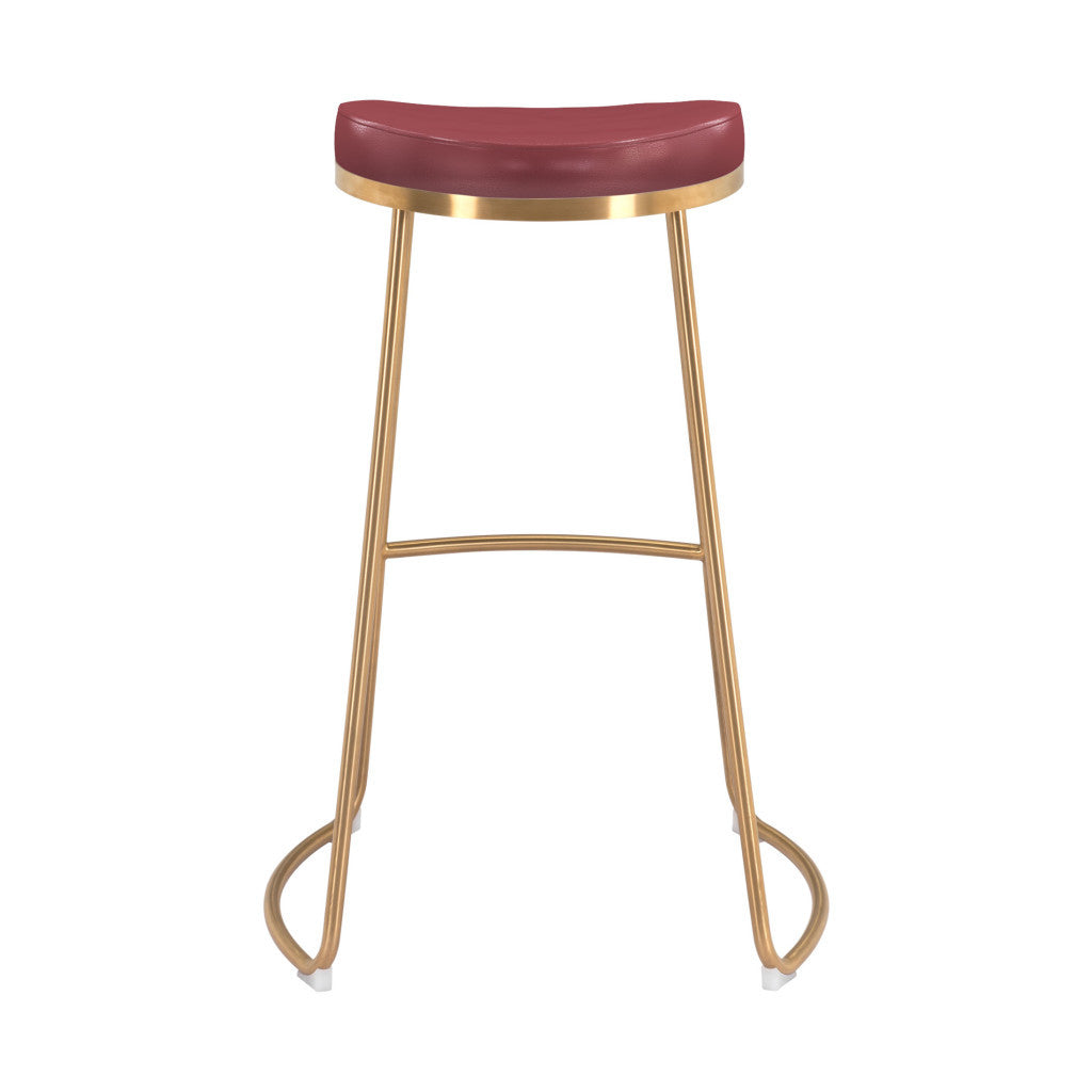 Set of Two 31" Burgundy And Gold Steel Backless Bar Height Bar Chairs-Bar Chairs-DECOROLALA