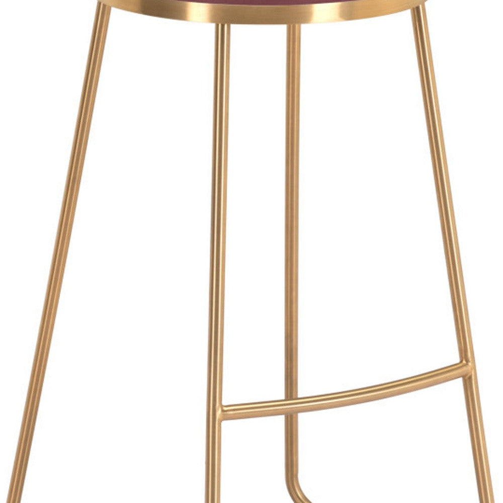 Set of Two 31" Burgundy And Gold Steel Backless Bar Height Bar Chairs-Bar Chairs-DECOROLALA