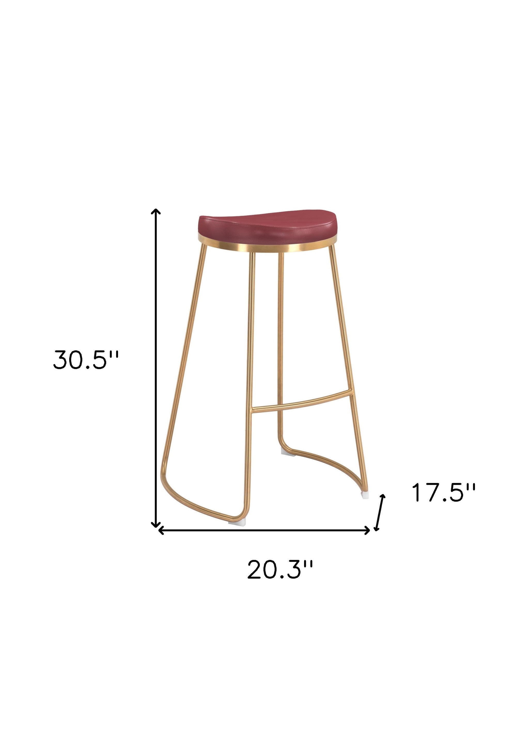 Set of Two 31" Burgundy And Gold Steel Backless Bar Height Bar Chairs-Bar Chairs-DECOROLALA
