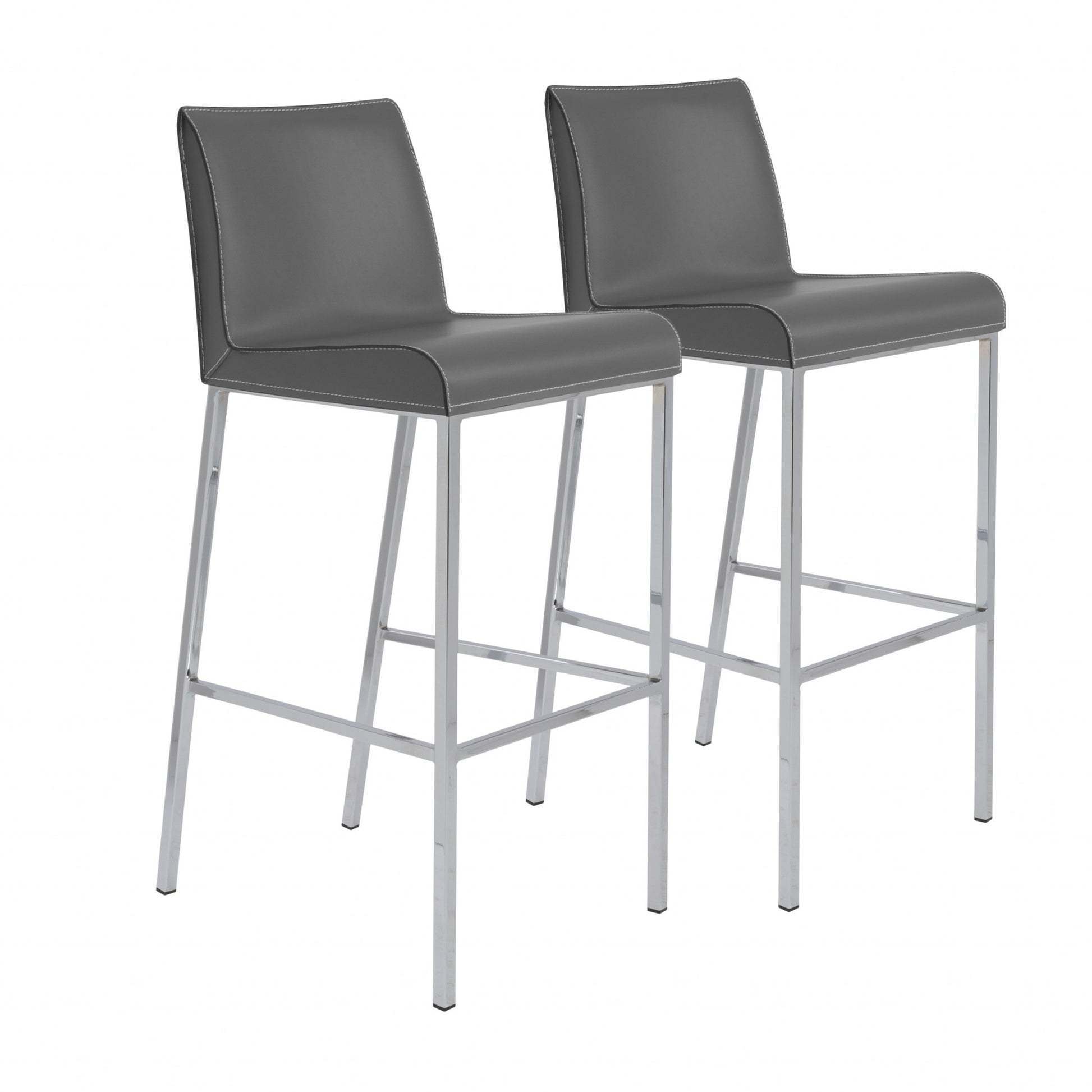 Set of Two 31" Gray And Silver Steel Low Back Bar Height Bar Chairs-Bar Chairs-DECOROLALA