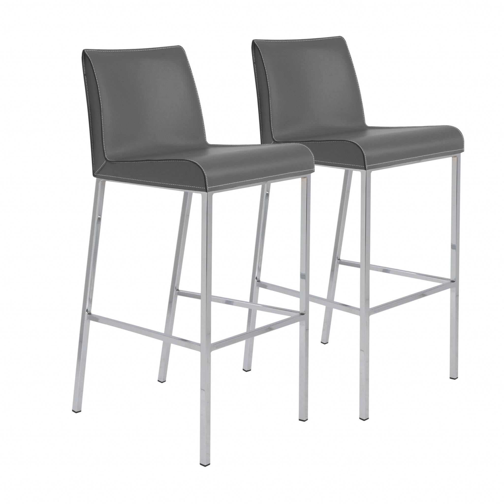Set of Two 31" Gray And Silver Steel Low Back Bar Height Bar Chairs-Bar Chairs-DECOROLALA