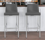 Set of Two 31" Gray And Silver Steel Low Back Bar Height Bar Chairs-Bar Chairs-DECOROLALA