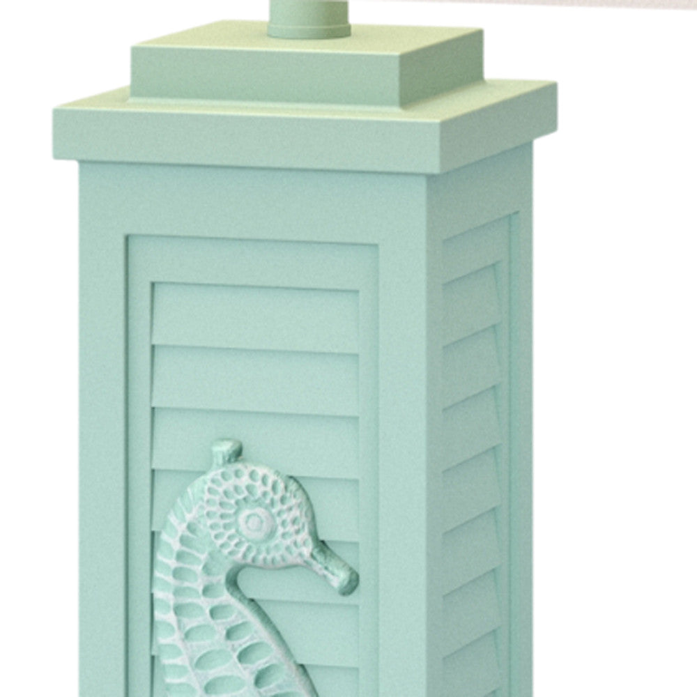Set of Two 32" Turquoise Seahorse Shutter USB Table Lamps With White Shade-Table Lamps-DECOROLALA