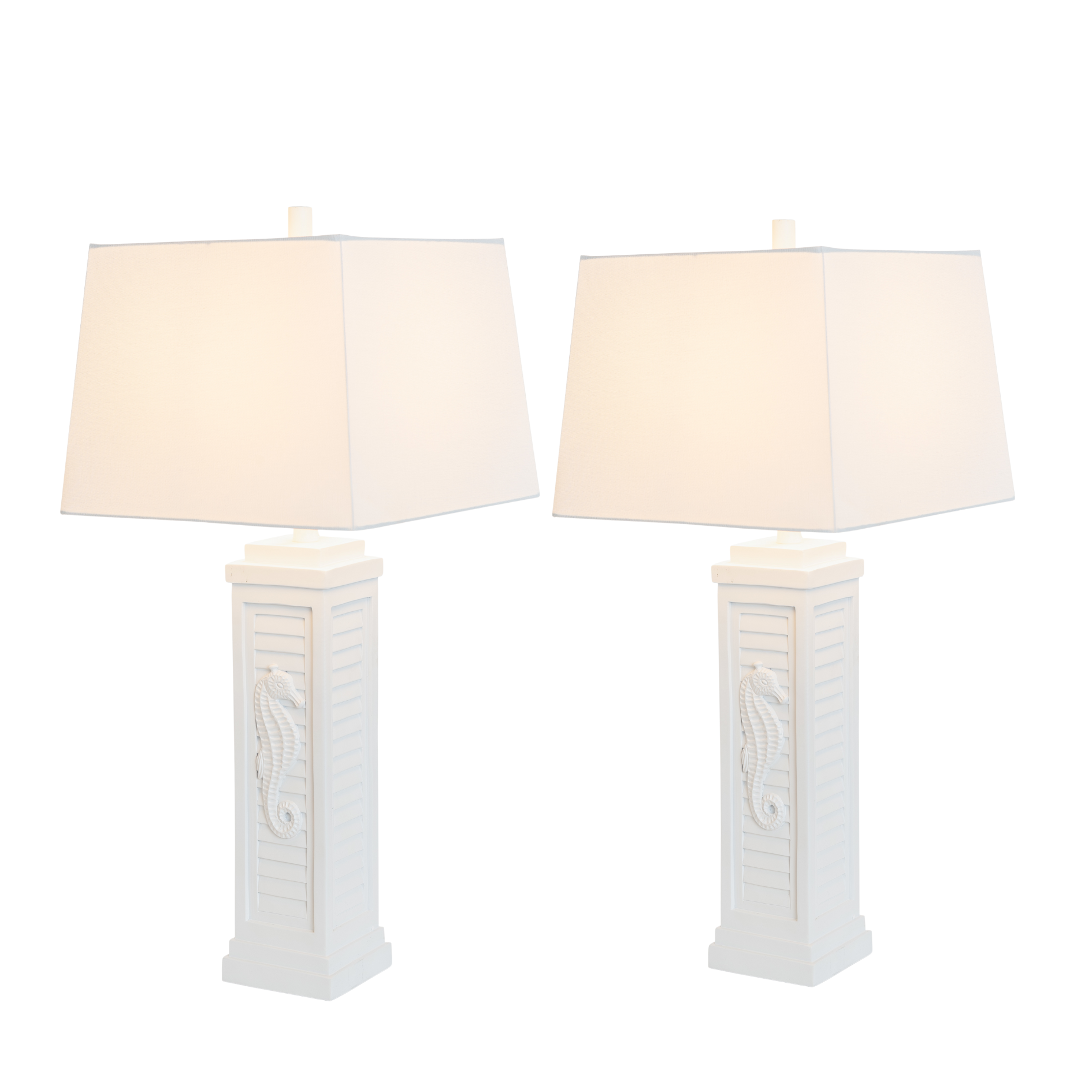 Set of Two 32" White Table Lamp With Off White Shade-Table Lamps-DECOROLALA
