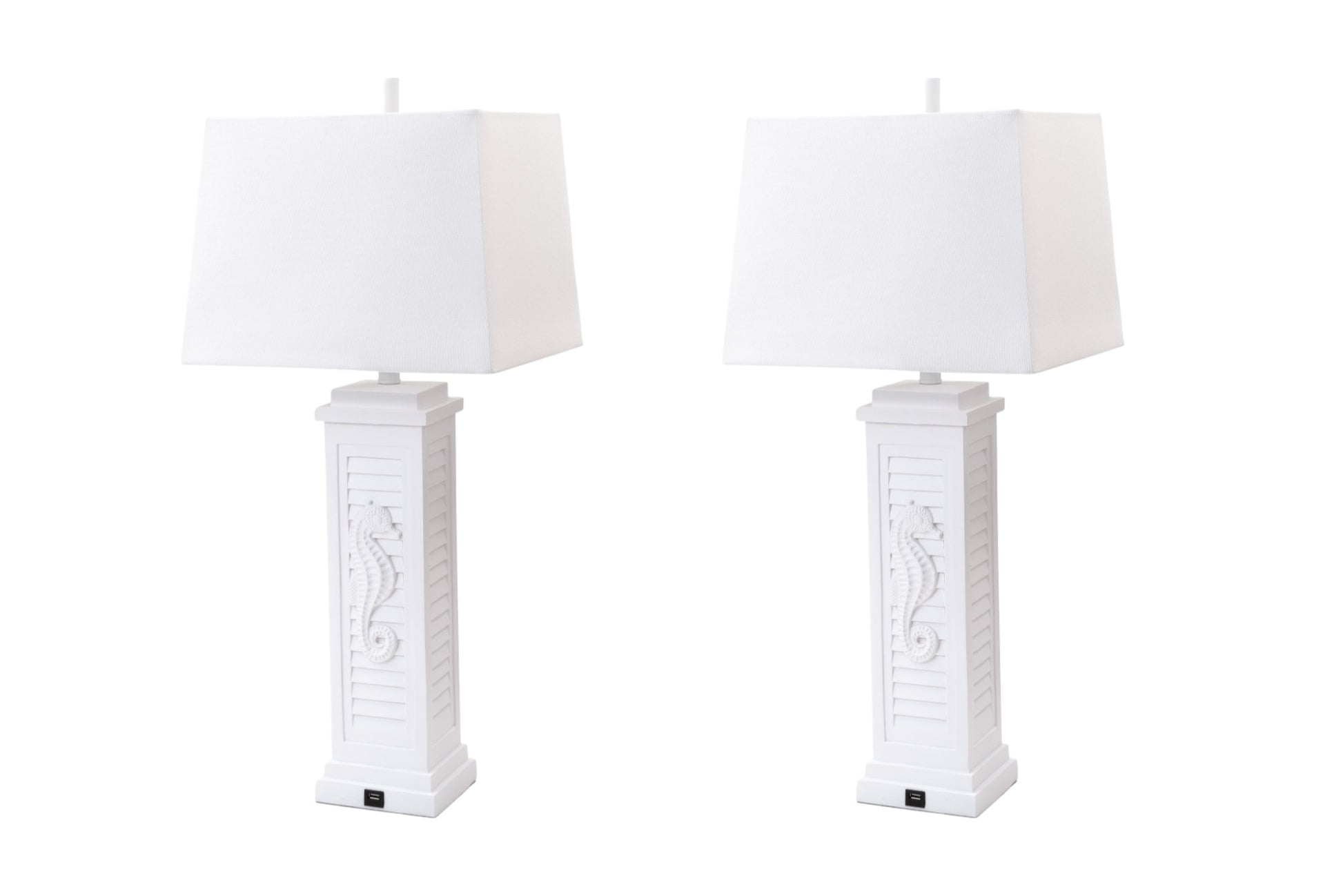 Set of Two 32" White Table Lamp With Off White Shade-Table Lamps-DECOROLALA
