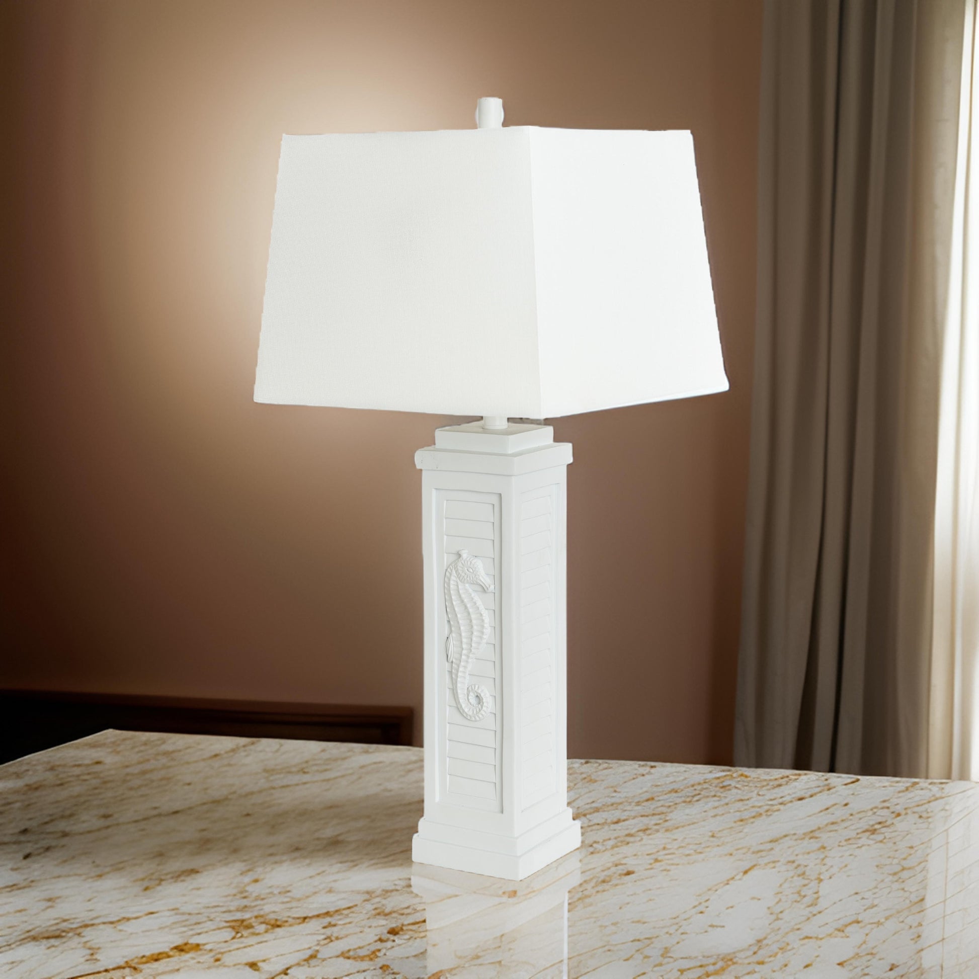 Set of Two 32" White Table Lamp With Off White Shade-Table Lamps-DECOROLALA