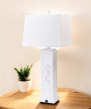 Set of Two 32" White Table Lamp With Off White Shade-Table Lamps-DECOROLALA