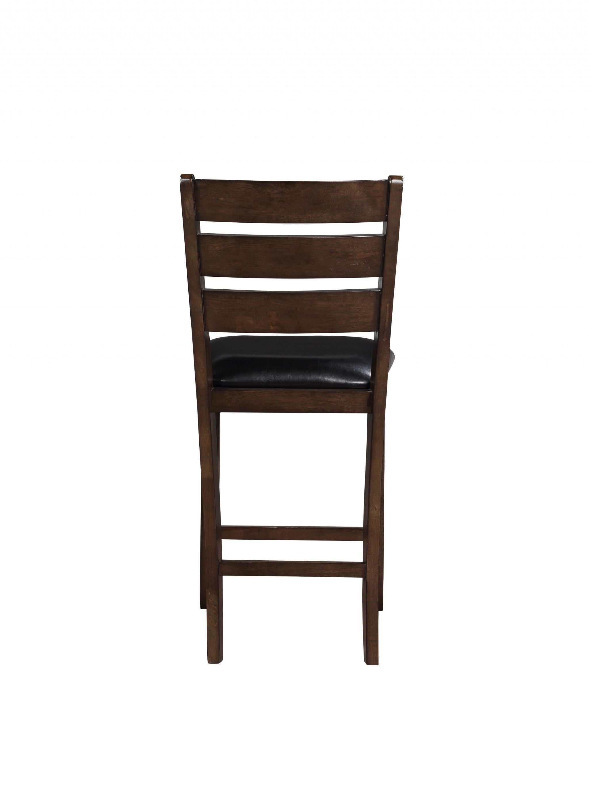 Set of Two 41" Black and Brown Faux Leather and Solid Wood Counter Height Bar Chairs-Bar Chairs-DECOROLALA