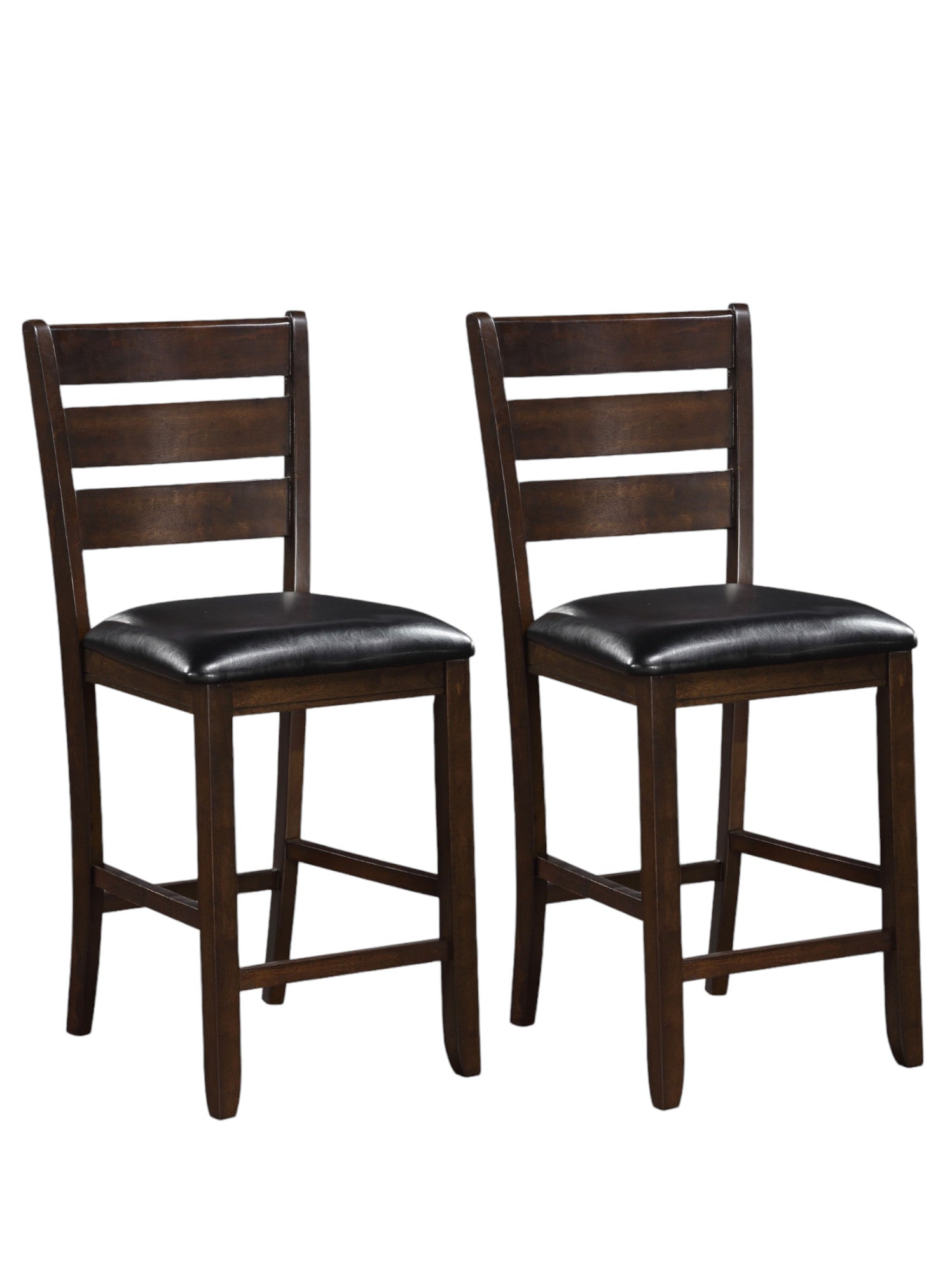 Set of Two 41" Black and Brown Faux Leather and Solid Wood Counter Height Bar Chairs-Bar Chairs-DECOROLALA