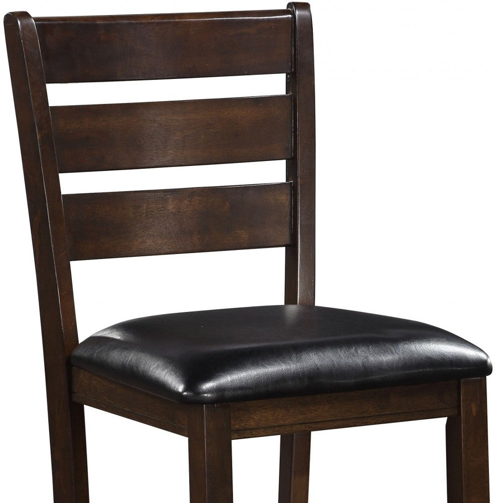 Set of Two 41" Black and Brown Faux Leather and Solid Wood Counter Height Bar Chairs-Bar Chairs-DECOROLALA