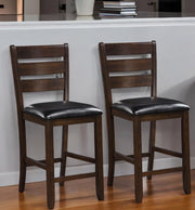 Set of Two 41" Black and Brown Faux Leather and Solid Wood Counter Height Bar Chairs-Bar Chairs-DECOROLALA