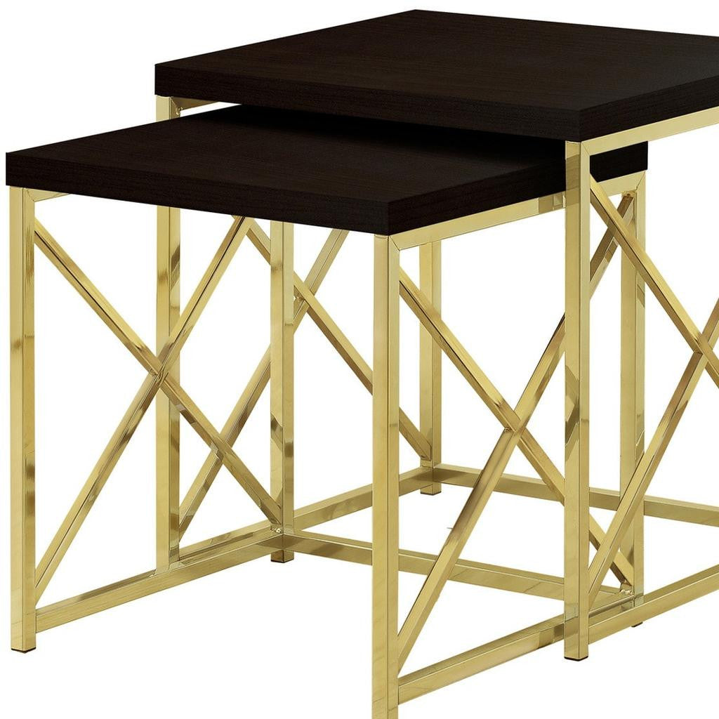 Set of Two 41" Gold And Brown Nested Tables-End-Side Tables-DECOROLALA