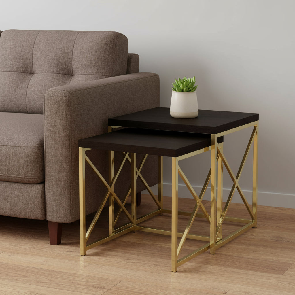 Set of Two 41" Gold And Brown Nested Tables-End-Side Tables-DECOROLALA