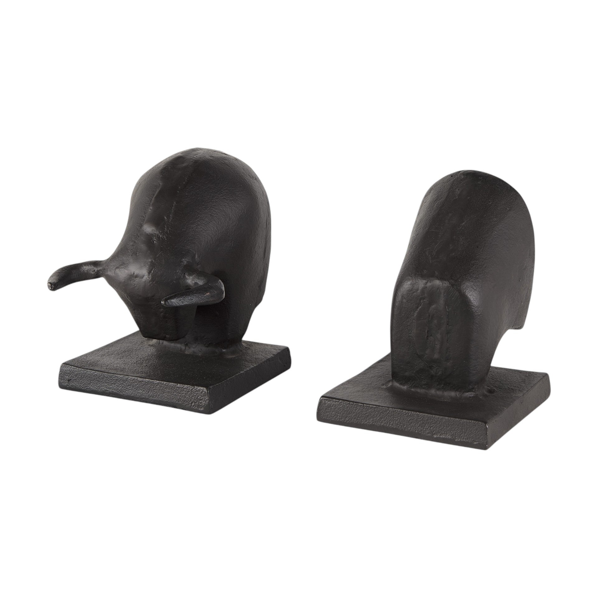 Set of Two 6" Black Metal Bull Decorative Bookends-Sculptures-DECOROLALA