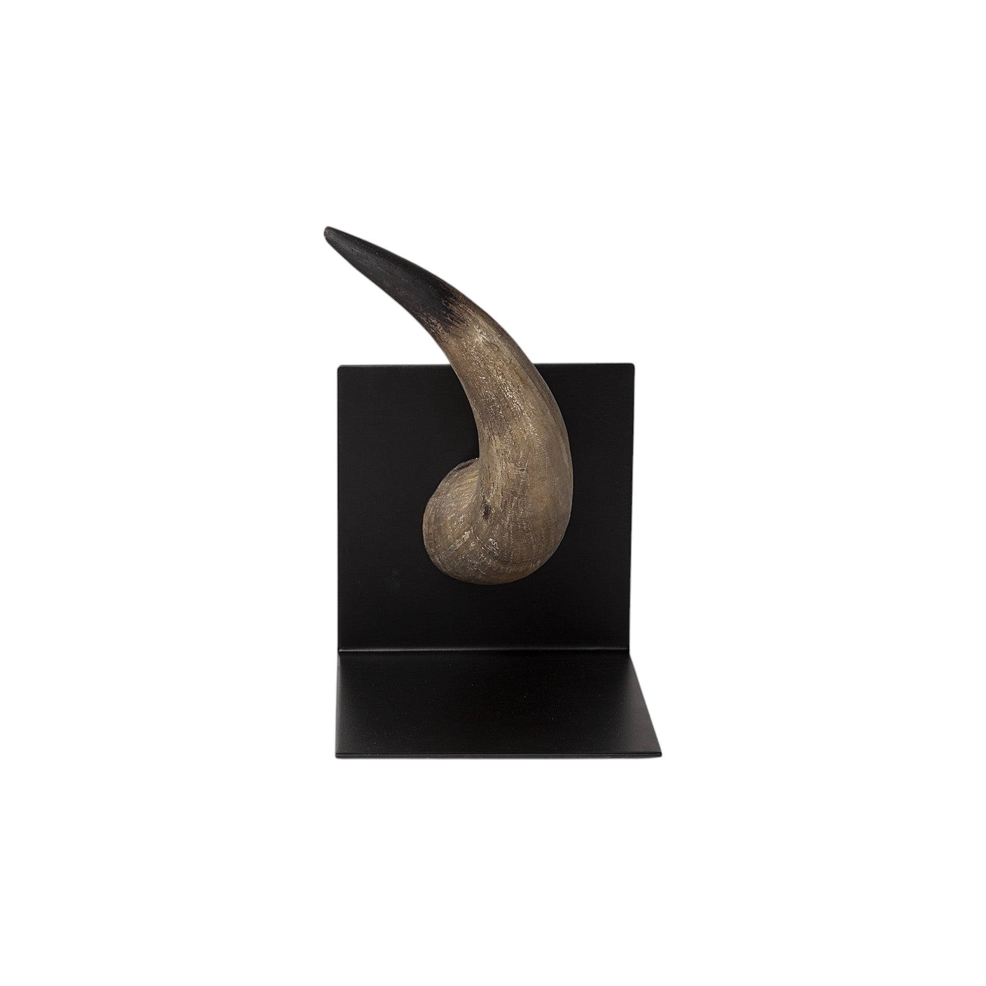 Set of Two 6" Brown and Black Ceramic Horn Decorative Bookends-Sculptures-DECOROLALA