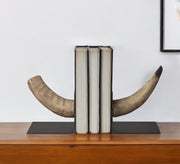 Set of Two 6" Brown and Black Ceramic Horn Decorative Bookends-Sculptures-DECOROLALA
