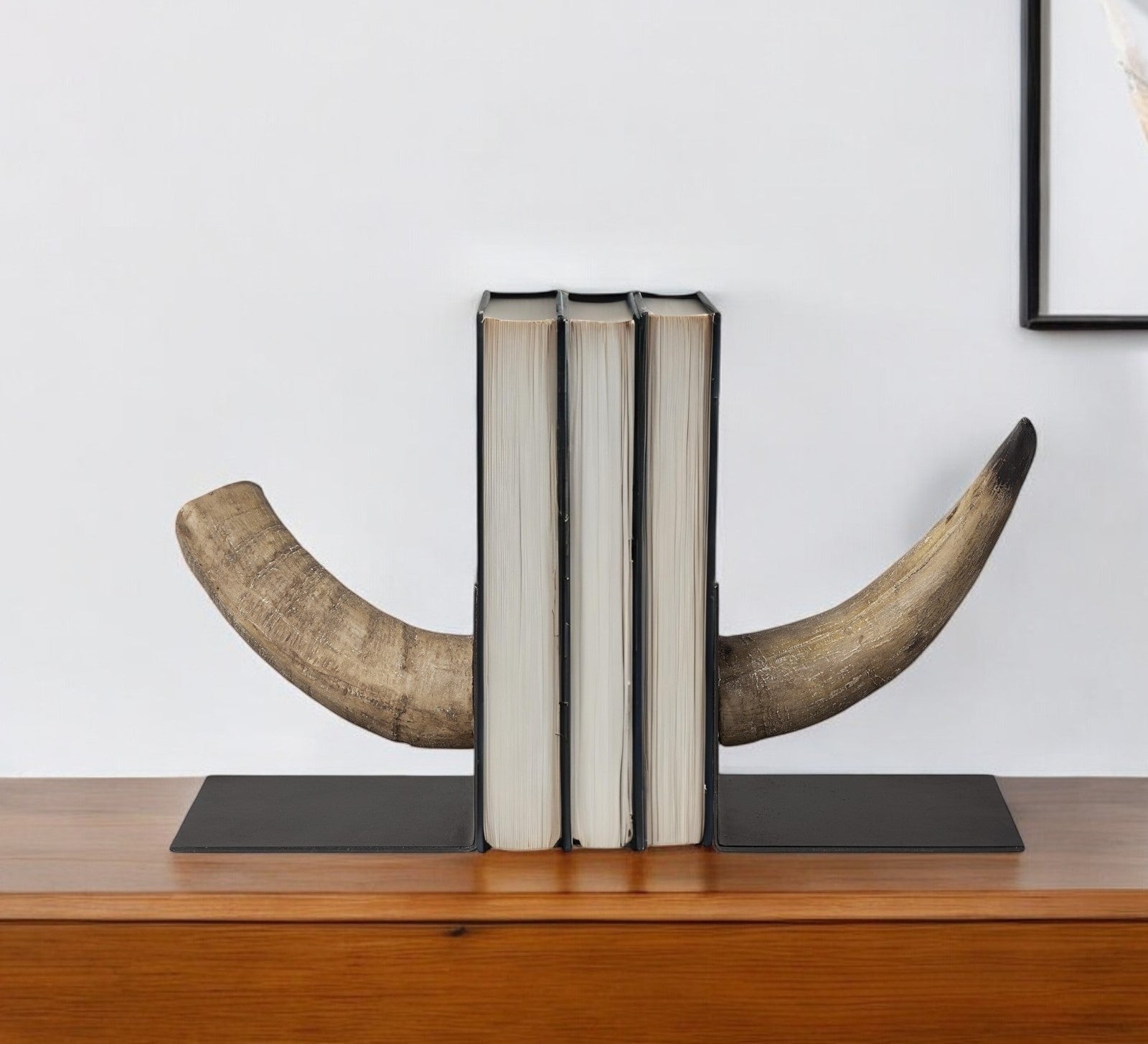 Set of Two 6" Brown and Black Ceramic Horn Decorative Bookends-Sculptures-DECOROLALA