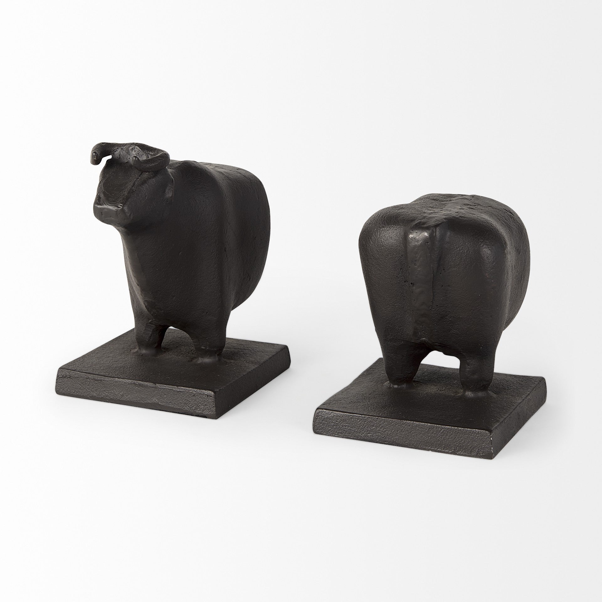 Set of Two 7" Black Fabric Bull Decorative Bookends-Sculptures-DECOROLALA