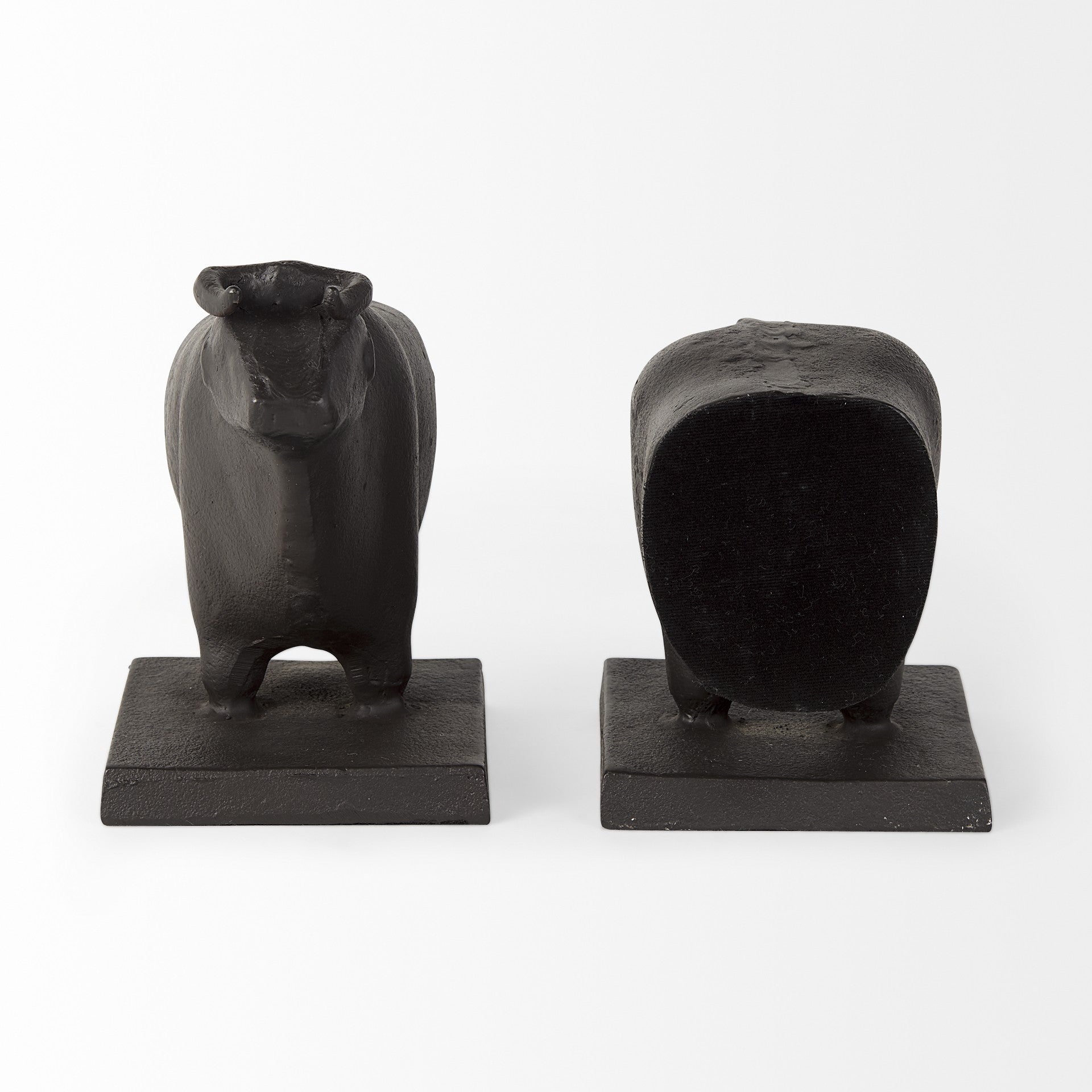 Set of Two 7" Black Fabric Bull Decorative Bookends-Sculptures-DECOROLALA