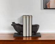Set of Two 7" Black Fabric Bull Decorative Bookends-Sculptures-DECOROLALA