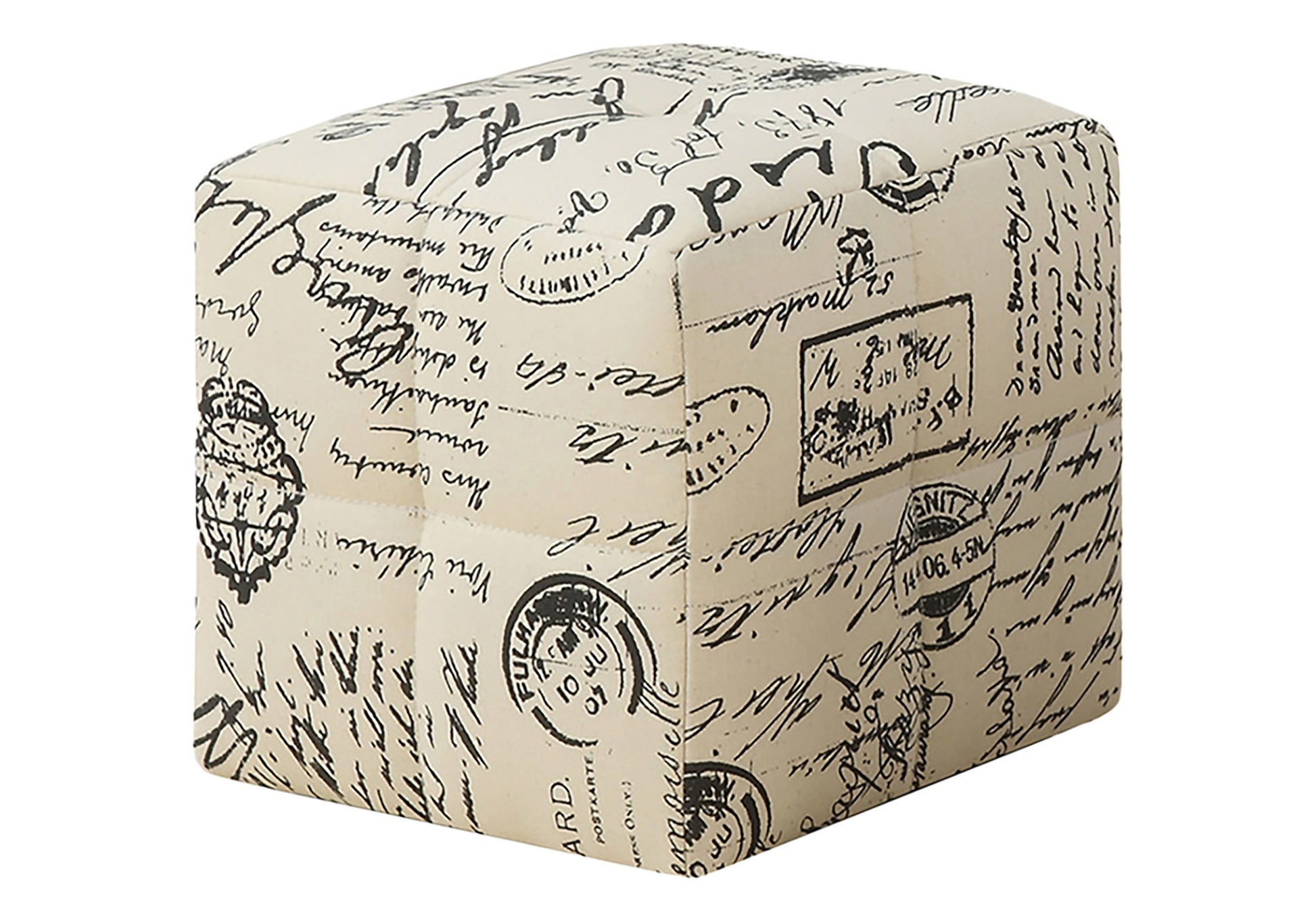 Set of Two Beige And Black Faux Leather Cube Ottoman-Ottomans-DECOROLALA