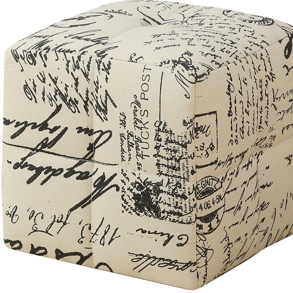 Set of Two Beige And Black Faux Leather Cube Ottoman-Ottomans-DECOROLALA