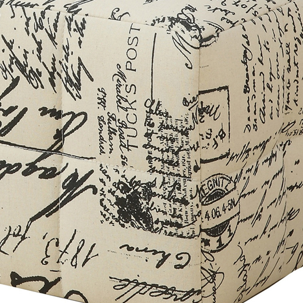 Set of Two Beige And Black Faux Leather Cube Ottoman-Ottomans-DECOROLALA