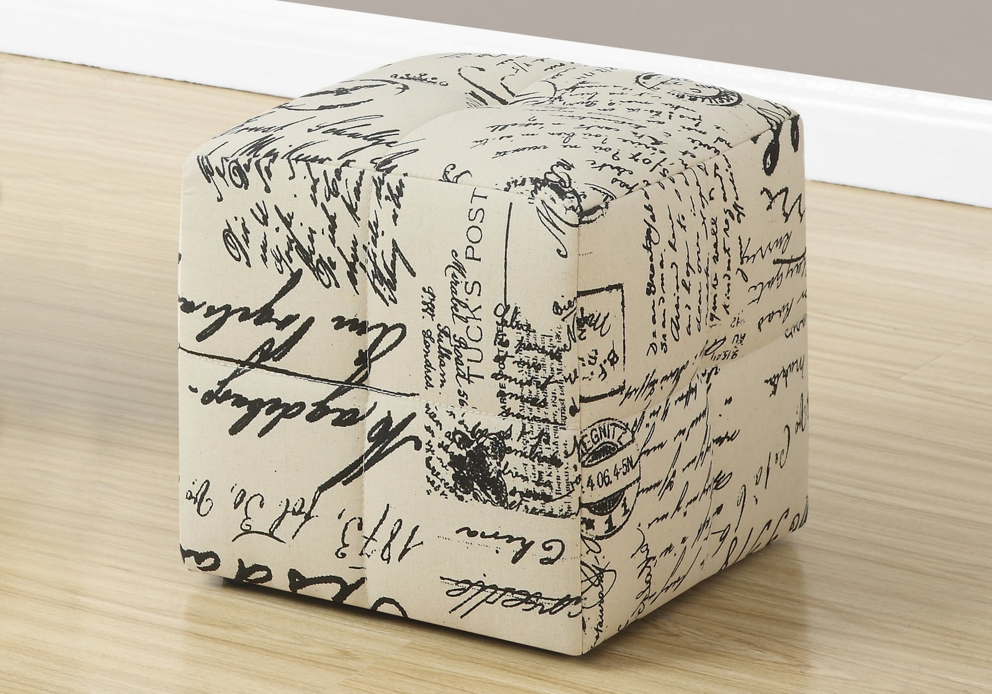 Set of Two Beige And Black Faux Leather Cube Ottoman-Ottomans-DECOROLALA