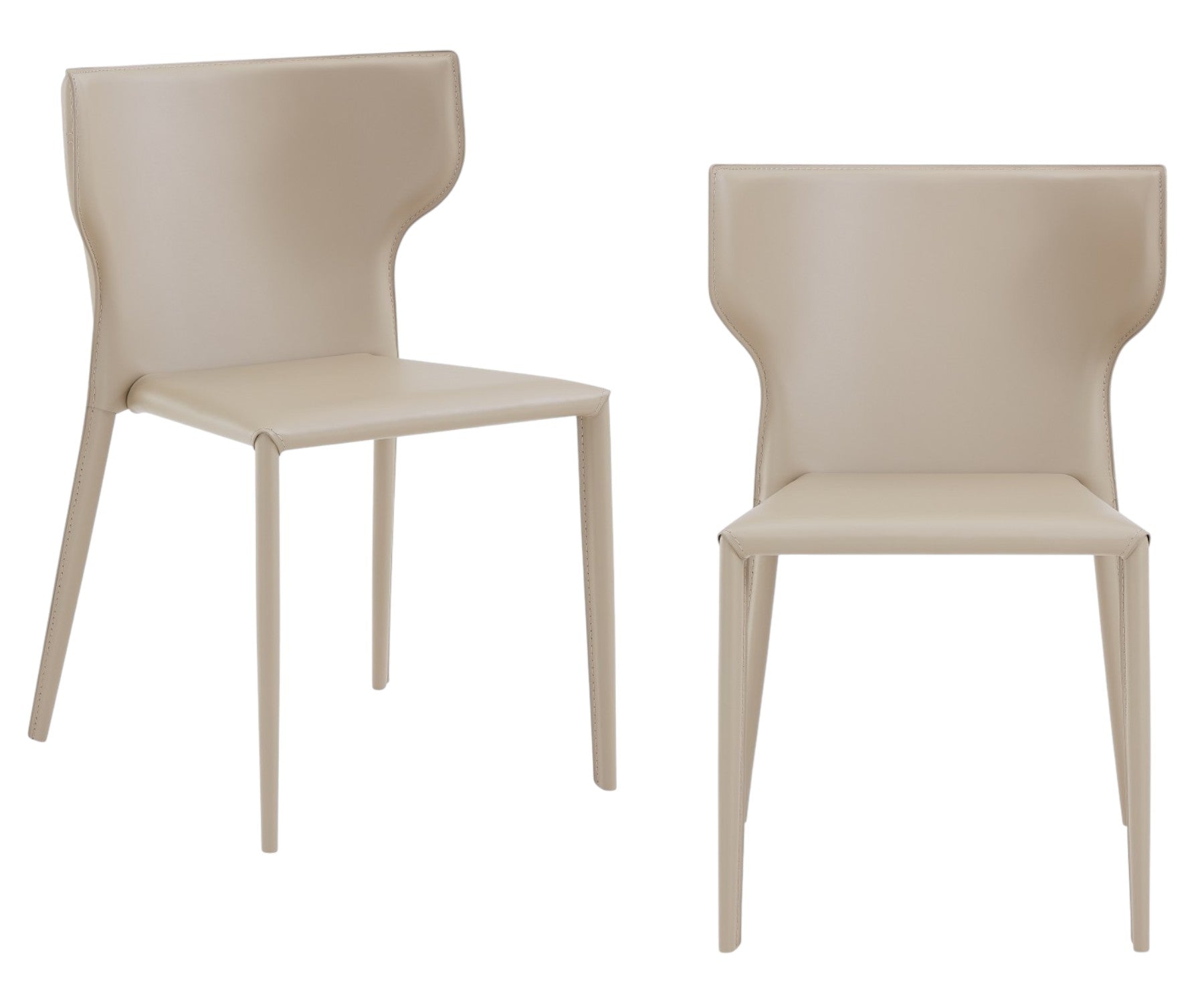 Set of Two Beige Upholstered Leather Curved Back Dining Side Chairs-Dining Chairs-DECOROLALA