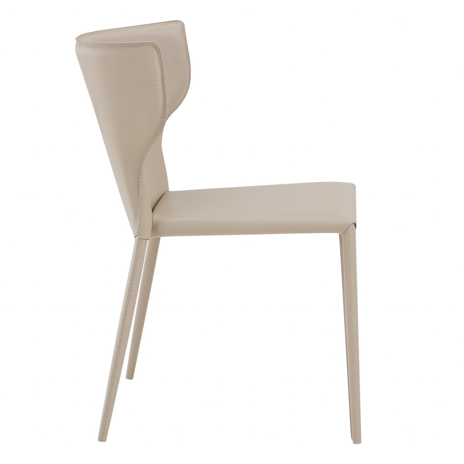 Set of Two Beige Upholstered Leather Curved Back Dining Side Chairs-Dining Chairs-DECOROLALA