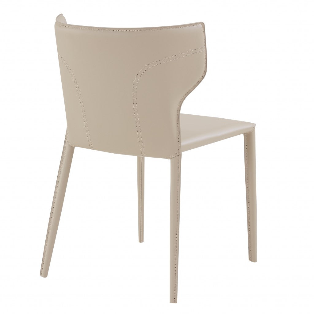 Set of Two Beige Upholstered Leather Curved Back Dining Side Chairs-Dining Chairs-DECOROLALA