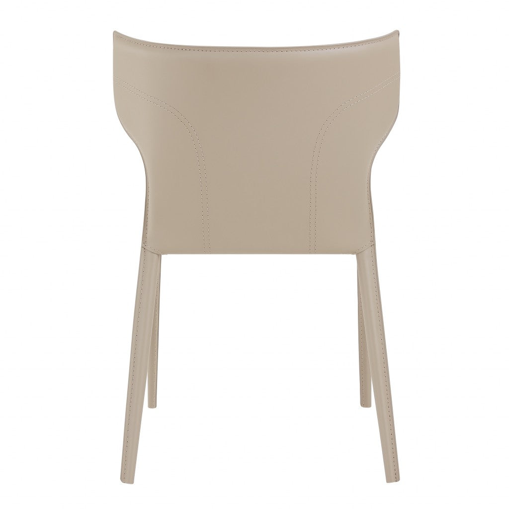Set of Two Beige Upholstered Leather Curved Back Dining Side Chairs-Dining Chairs-DECOROLALA