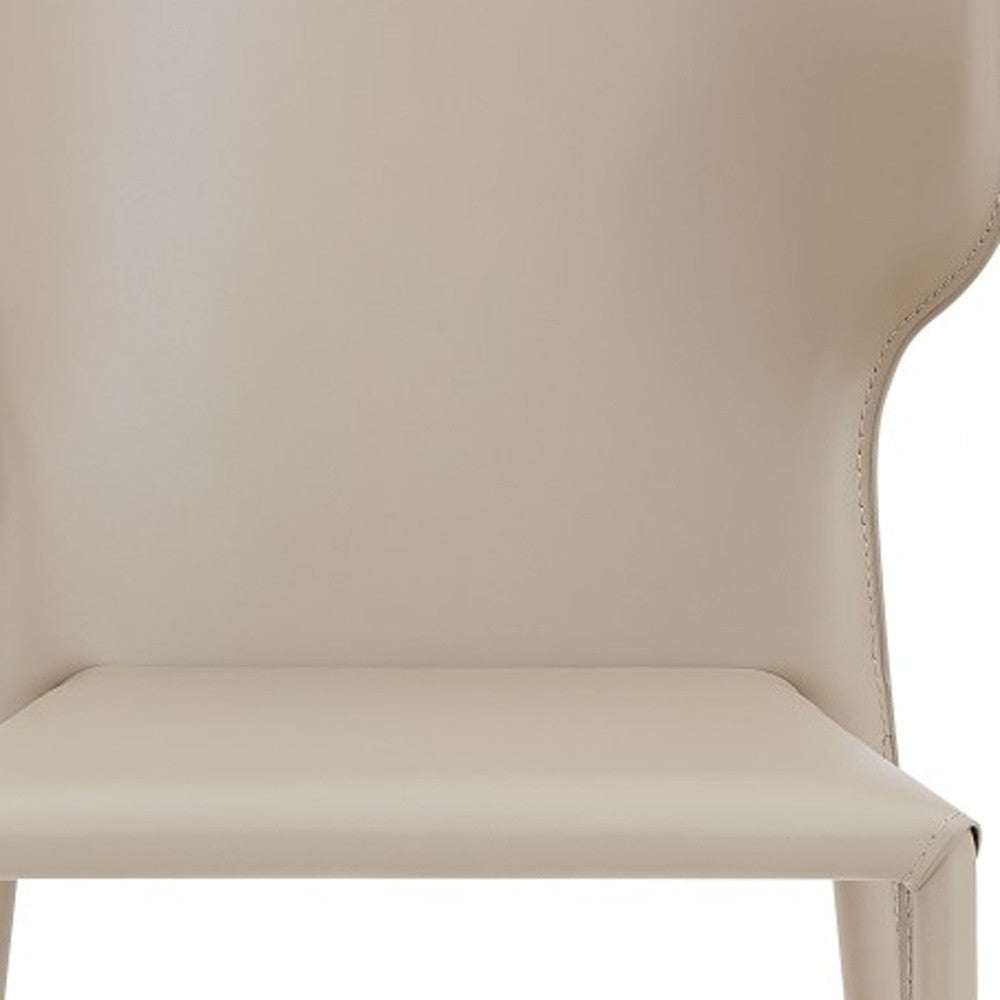 Set of Two Beige Upholstered Leather Curved Back Dining Side Chairs-Dining Chairs-DECOROLALA