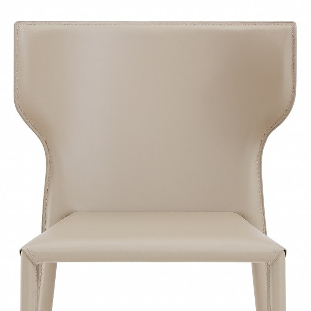 Set of Two Beige Upholstered Leather Curved Back Dining Side Chairs-Dining Chairs-DECOROLALA