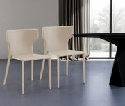Set of Two Beige Upholstered Leather Curved Back Dining Side Chairs-Dining Chairs-DECOROLALA