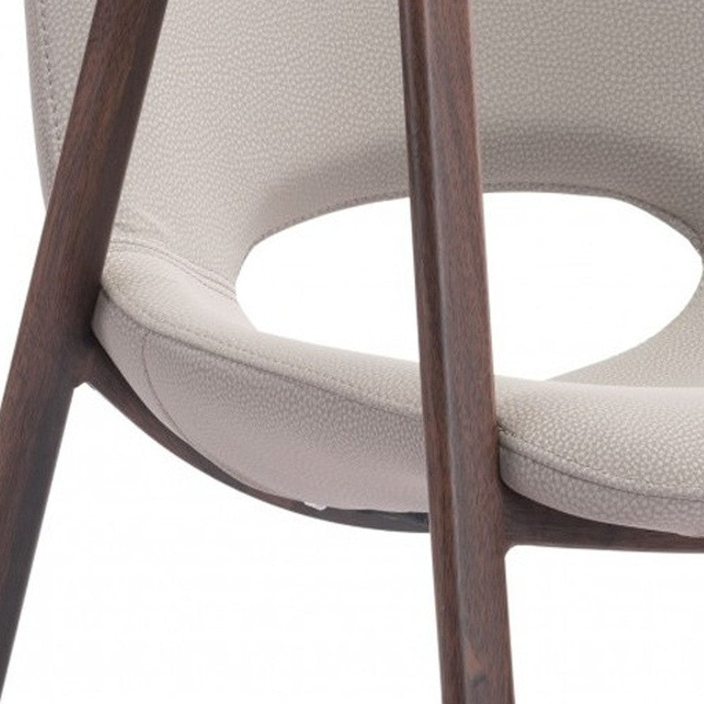 Set of Two Beige and Brown Upholstered Faux Leather Dining Arm Chairs-Dining Chairs-DECOROLALA