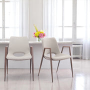 Set of Two Beige and Brown Upholstered Faux Leather Dining Arm Chairs-Dining Chairs-DECOROLALA