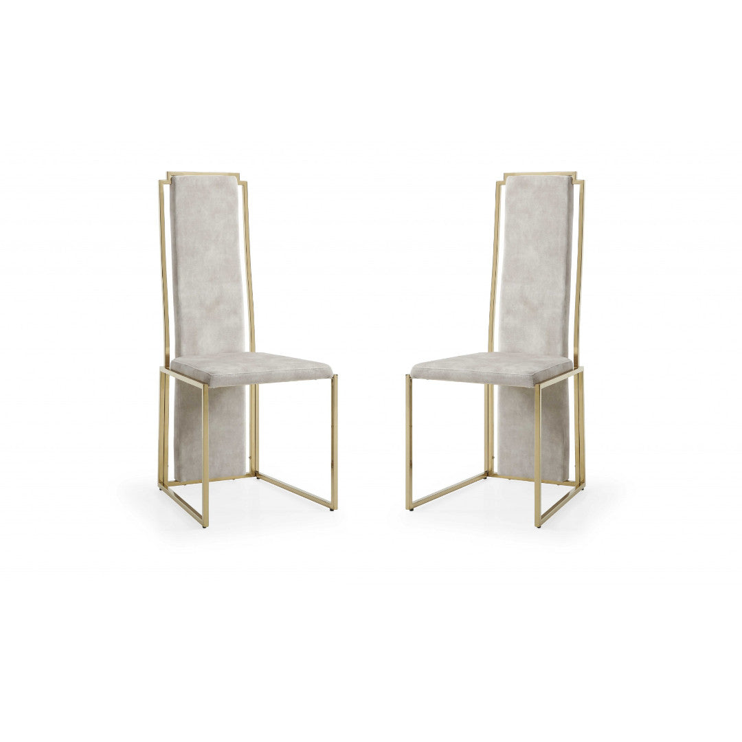 Set of Two Beige and Gold Upholstered Dining Side Chairs-Dining Chairs-DECOROLALA
