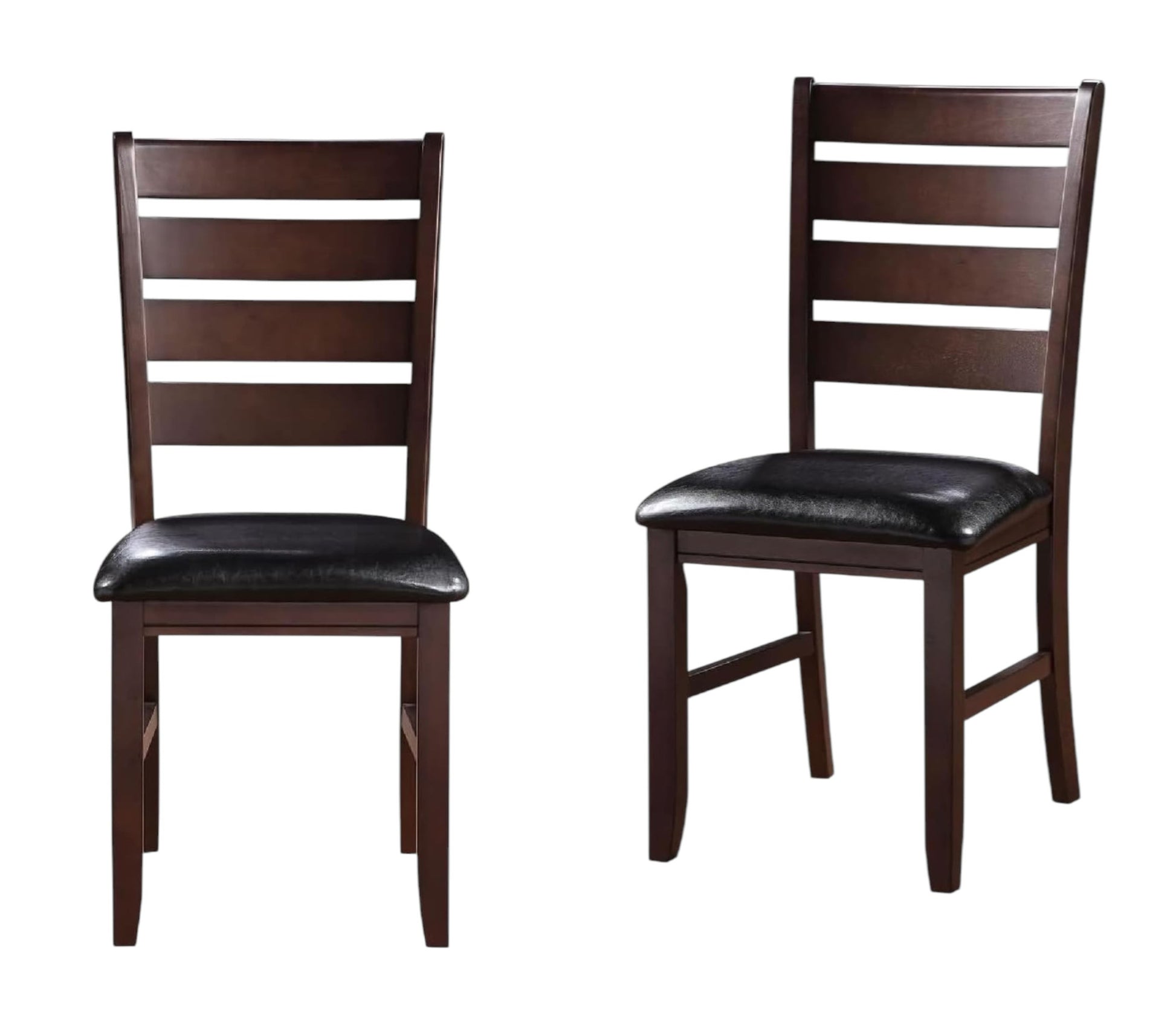 Set of Two Black And Brown Faux Leather Wood Slat Back Dining Side Chairs-Dining Chairs-DECOROLALA