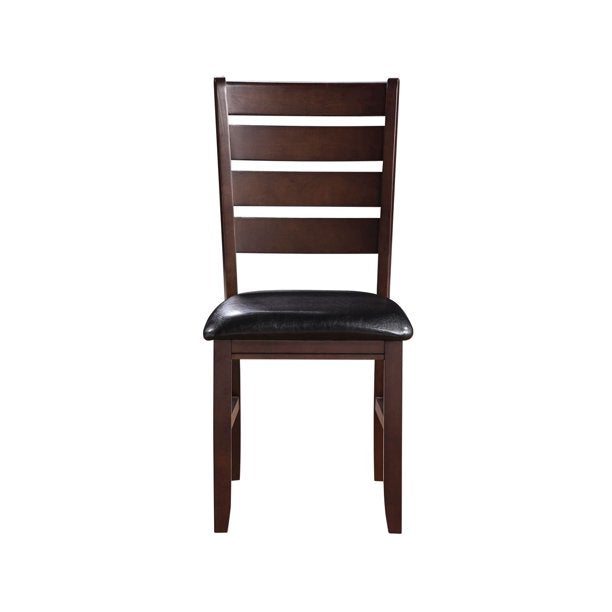 Set of Two Black And Brown Faux Leather Wood Slat Back Dining Side Chairs-Dining Chairs-DECOROLALA
