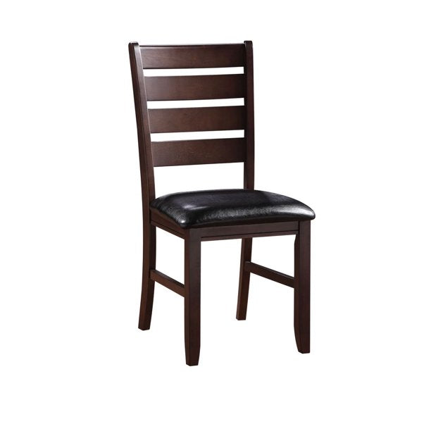 Set of Two Black And Brown Faux Leather Wood Slat Back Dining Side Chairs-Dining Chairs-DECOROLALA