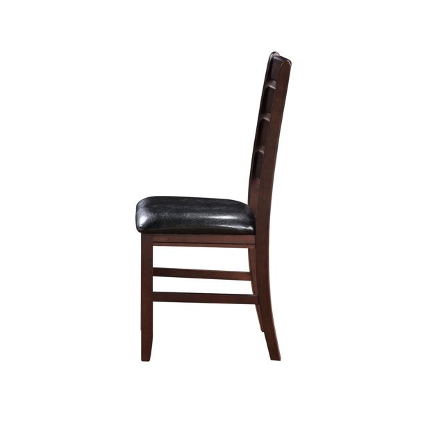 Set of Two Black And Brown Faux Leather Wood Slat Back Dining Side Chairs-Dining Chairs-DECOROLALA