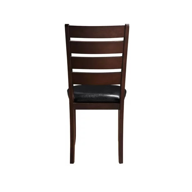 Set of Two Black And Brown Faux Leather Wood Slat Back Dining Side Chairs-Dining Chairs-DECOROLALA