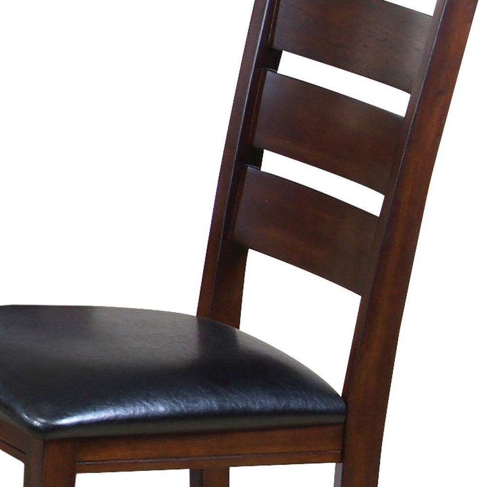 Set of Two Black And Brown Faux Leather Wood Slat Back Dining Side Chairs-Dining Chairs-DECOROLALA