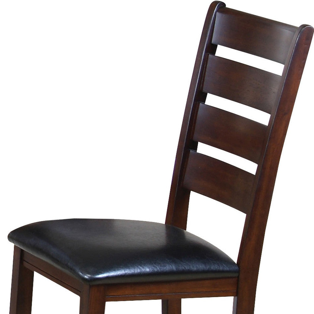 Set of Two Black And Brown Faux Leather Wood Slat Back Dining Side Chairs-Dining Chairs-DECOROLALA
