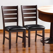Set of Two Black And Brown Faux Leather Wood Slat Back Dining Side Chairs-Dining Chairs-DECOROLALA