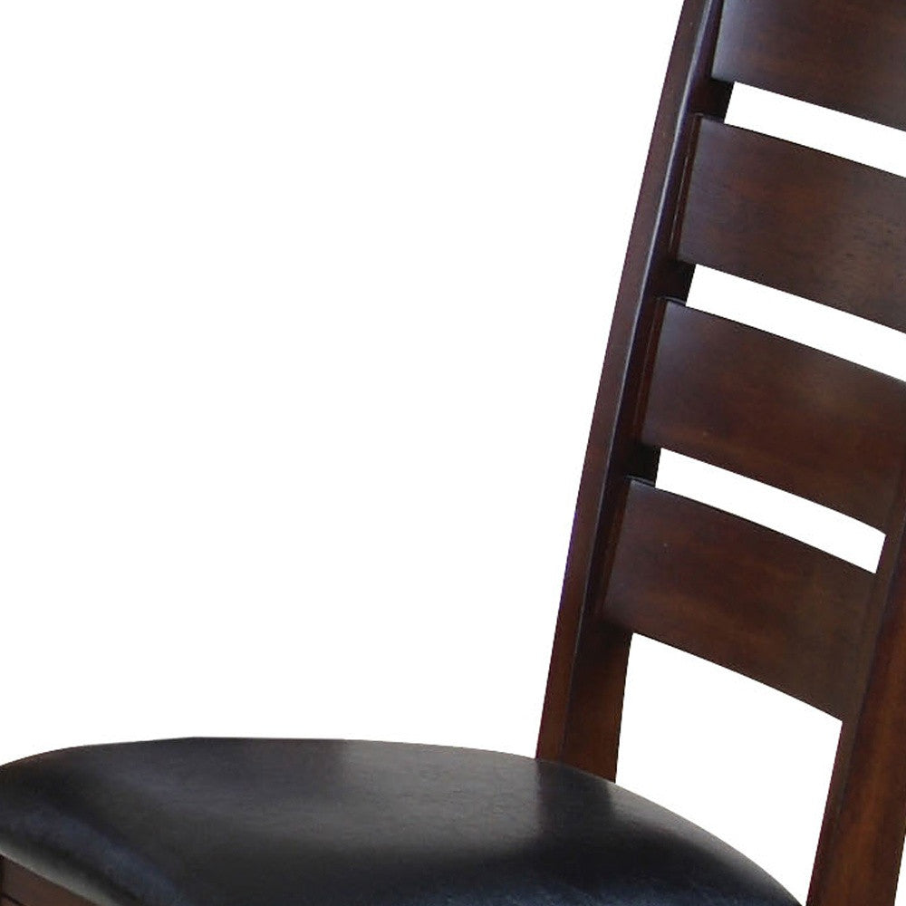 Set of Two Black And Dark Brown Upholstered Faux Leather Slat Back Dining Side Chairs-Dining Chairs-DECOROLALA