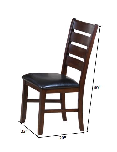 Set of Two Black And Dark Brown Upholstered Faux Leather Slat Back Dining Side Chairs-Dining Chairs-DECOROLALA