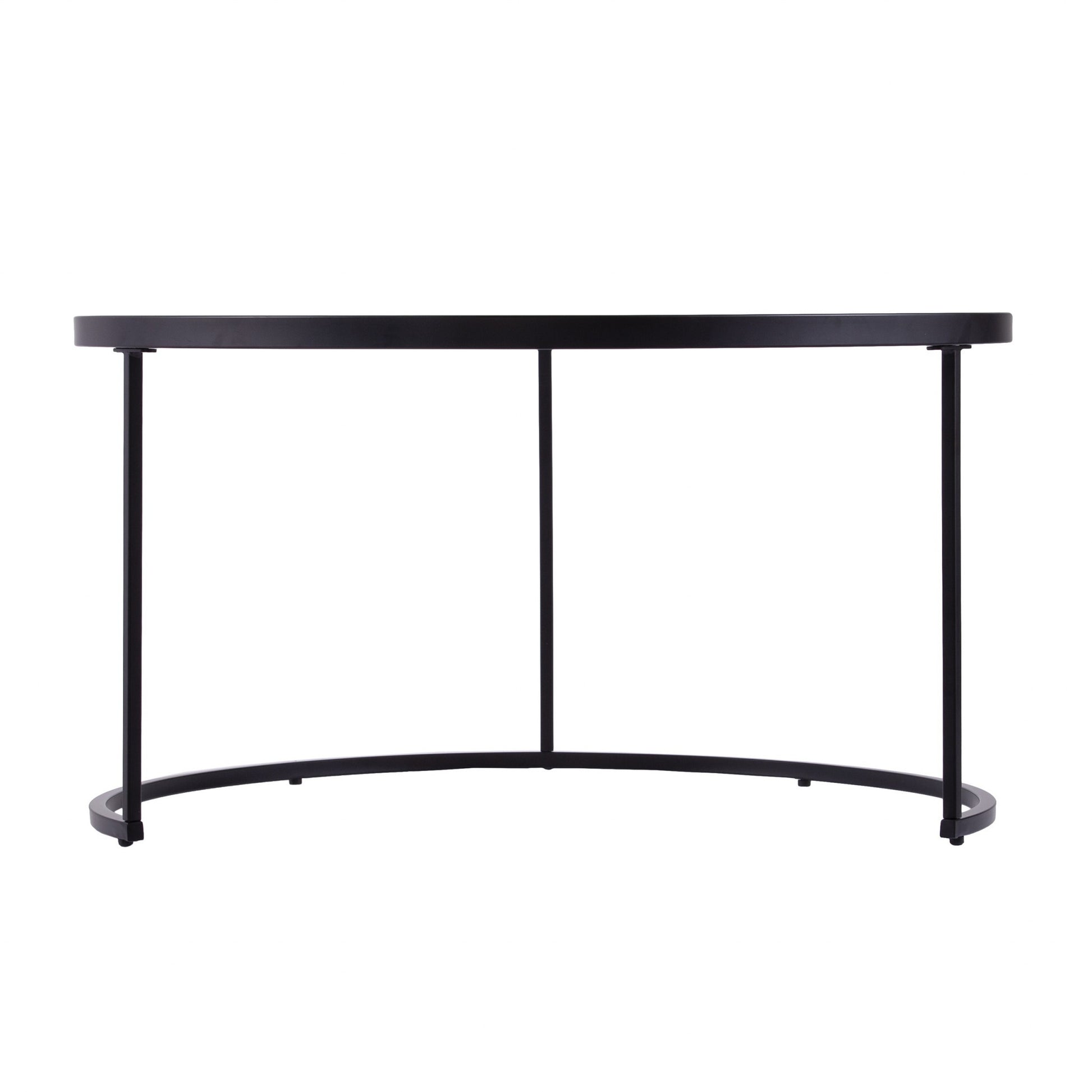 Set of Two Black And Silver Mirrored Round Nested Coffee Table Set-Coffee Tables-DECOROLALA